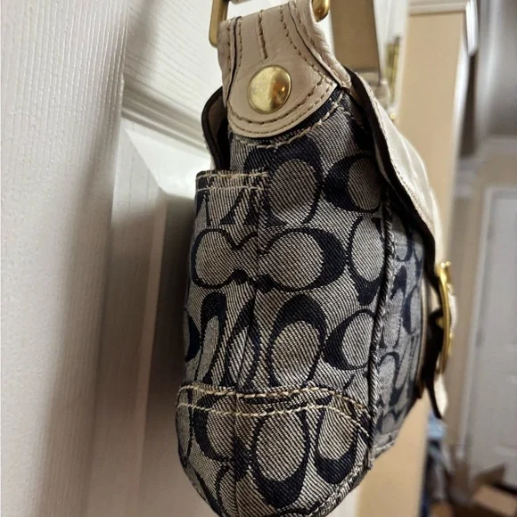 Coach Y2K L0773-11772 Bleeker Denim Signature C Flap Satchel w White Leather GUC - Picture 4 of 16